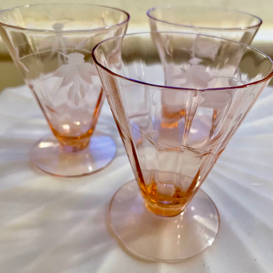 SET OF 9 PINK FOOTED COCKTAIL GLASSES